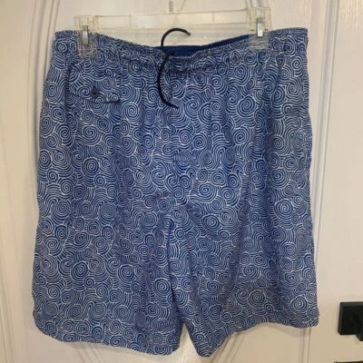 Nat Nast Swim Trunks w/Pockets Men's Medium Blue White Circle  Print Lined - Image 1 of 4