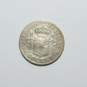1880, 50 Centimos Spain Silver a Low Mint Only 2.7MM Minted Very High Value Coin - Picture 1 of 10