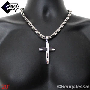 20"MEN Stainless Steel 8mm Silver Interlock Bone Chain Necklace Cross Pendant*A - Picture 1 of 5