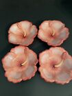 Clay Art Pink Hibiscus Desert Salad Bowls Set 4