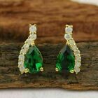 3 Ct Pear Cut Lab Created Emerald Stud Women Earrings 14K Yellow Gold Plated