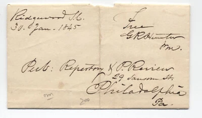 1845 Ridgewood SC manuscript stampless letter postmaster free frank [6712.127] - Image 1 of 3