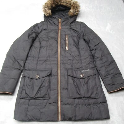 Eddie Bauer Down Parka Jacket Womens PS Brown Faux Fur Hood Trim Full Zip - Image 1 of 4