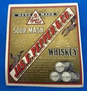 1890S JAMES E. PEPPER & CO, LEXINGTON, KENTUCKY SOUR MASH WHISKEY PRE-PRO LABEL - Picture 1 of 4