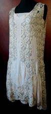 ORIGINAL 1920s BEADED & CUT WORK CHIFFON FLAPPER DRESS WITH INTEGRAL SLIP