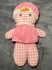 Vintage Fisher Price Lolly Doll Pink Gingham Plaid Cloth Girl Toy Rattle 1975