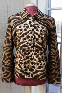 Chaqueta Bloomingdale's 100% Seda Marrón/Negro/Beige Estampado Animal ~Mujer 10~ - Imagen 1 de 7
