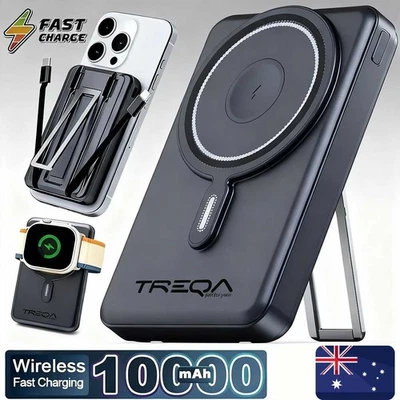 10000mAh Wireless Charging Power Bank with Built-in Cable & Stand Powerbank AU - image 1 of 4