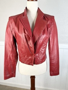 Vtg Wilson’s Leather Jacket Sz 10 Red Moto 80s 90s Punk Cropped Thriller Greaser - Picture 1 of 22