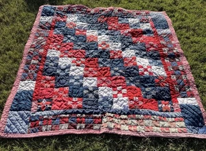 HANDMADE USA RED WHITE BLUE Scrappy Square Design 84x72”￼ - Picture 1 of 8