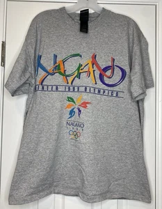 VTG 1998 Nagano Japan Winter Olympics T Shirt Grey Size Large - Picture 1 of 6