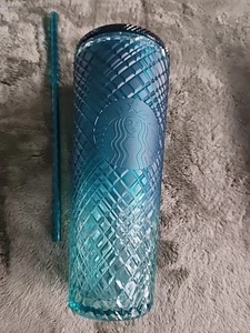 Starbucks Jade Green Gradient Crystal 2021 Cold Cup Tumbler W/Lid And Straw 24oz - Picture 1 of 4