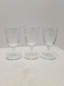 3 Etched Glasses Tiger Antelope And Dog - Picture 1 of 11
