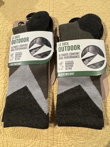 2 Paar Le' Bent Small leichte Crew-Socken Bambus Merinomischung grau & schwarz neu - Bild 1 von 10