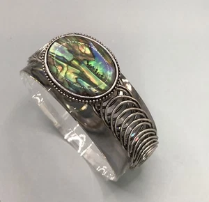 Silvertone Paua Shell Wrap Bracelet With Connected Circles Band - Picture 1 of 6