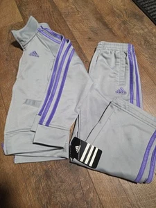 NWT Girl's ADIDAS Grey/Purple Tracksuit Sz.5 - Picture 1 of 4