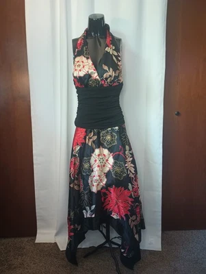 Vestido Halter Asimétrico Betsy & Adam Y2K S 8 Floral Oscuro Capricho Hada Grunge Foto 1 de 4