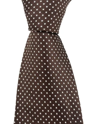 New Plaid Brown white Jacquard Woven Classic Silk Men's Tie Necktie - Image 1 of 4