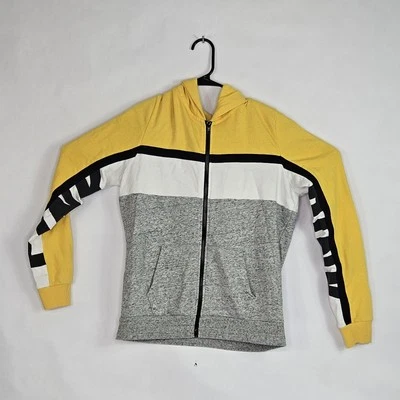 РОЗОВЫЙ Victoria's Secret куртка с капюшоном женщин M желтый серый Colorblock полный молнии L - Изображение 1 из 4