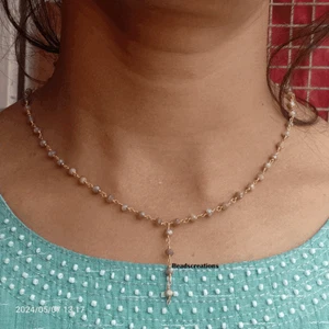 Chocolate Moonstone Rosary Beads Chain Necklace Gift for Her - Picture 1 of 6