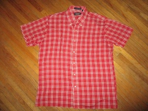vtg 70s 80s TOWNCRAFT BUTTON DOWN SHIRT JC Penney Red Plaid Short Sleeve Men LG - Picture 1 of 3