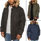 Mens Parka Faux Fur Trimmed Jacket Padded Coat Hooded Winter Warm Long Outerwear