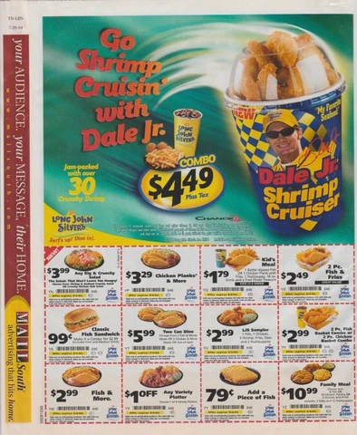 2004 Dale Earnhardt, Jr. Long John Silver's Shrimp Cruiser NASCAR Flyer Handout Cover