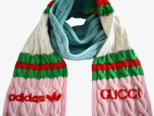 🆕️NEW Authentic GUCCI x ADIDAS 100% WOOL INTARSIA CABLE KNIT Extra Long Scarf - Picture 1 of 13