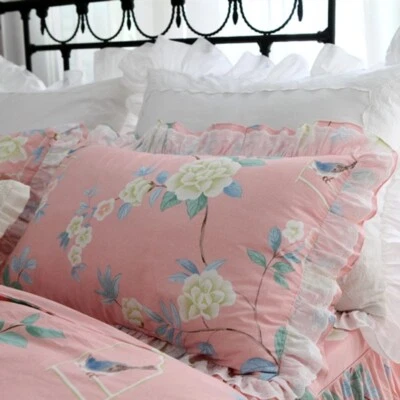 2pcs floral pillow case Embroidery ruffle lace pillowcase cotton pillow covers - Image 1 of 3