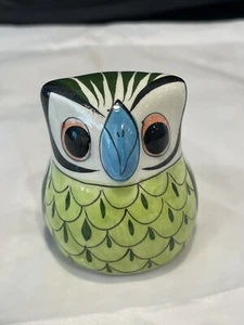 Folk Art Pottery Owl 2 1/4 inches Tall Marked Multicolored - Picture 1 of 15