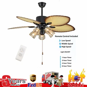 52-Inch Palm Ceiling Fan with Lights, Remote Control & Reversible Function - Picture 1 of 12