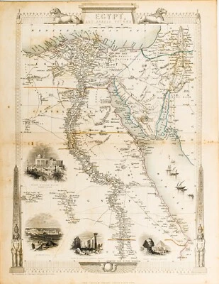 1851 EGITO SINAI PENÍNSULA NILO MAPA ORIGINAL TALLIS RAPKIN 11x14 WM51 - Imagem 1 de 3