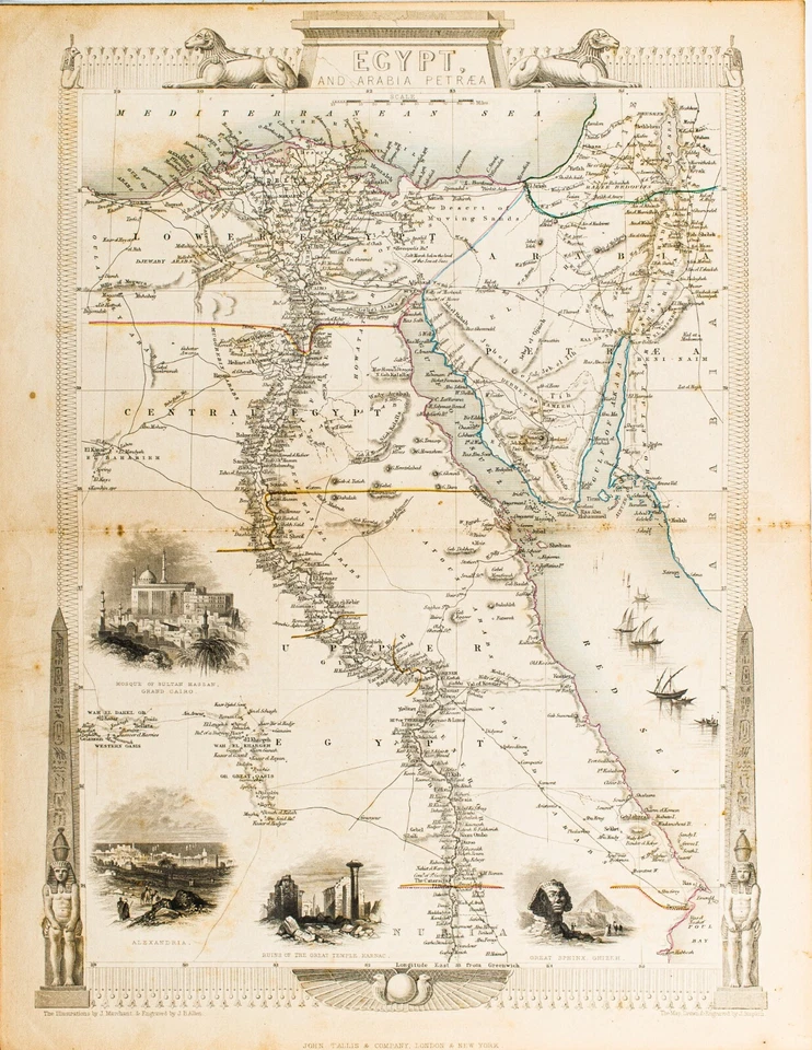1851 年埃及 SINAI PENINSULA NILE 原装 TALLIS RAPKIN 地图 11x14 WM51 — 第 1/3 张图片