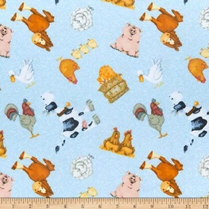 Fabric Farm Animals on Blue COMFY Flannel 1/4 Yard N0959AE-11 - Picture 1 of 7