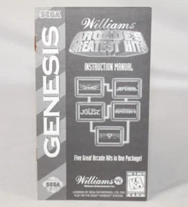 Williams Arcade's Greatest Hits Sega Genesis Manual Only! Good Condition! Nice! - Picture 1 of 2