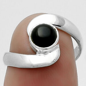 Natural Black Onyx - Brazil 925 Sterling Silver Ring s.8.5 Jewelry E435