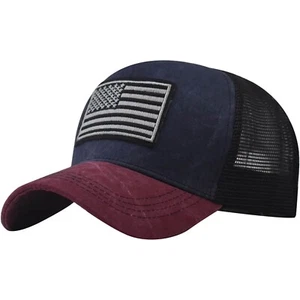 Blue & Red American Flag Embroidered Baseball Cap US Flag Hat Adjustable - Picture 1 of 2