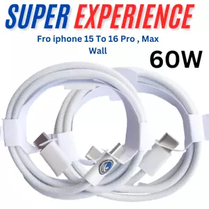 USB-C Type C Fast Charging Cable 60W For Apple iphone 15/16 Plus,Pro,Max Wall 1M - Picture 1 of 9