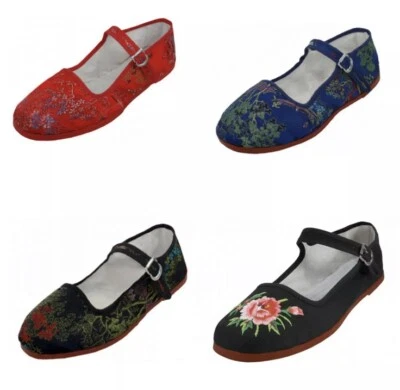 Nuevo Para Mujer Brocado Mary Jane Zapatos Planos Sin Cordones Sandalias de Ballet Colores Talla 6-11 Foto 1 de 4