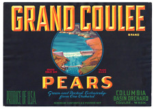 Original GRAND COULEE pear crate label Columbia Basin Orchard Coulee Wash Dam