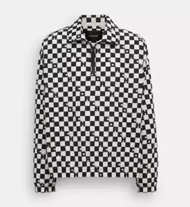 Coach Men's Black/White Checkerboard Quarter Zip Windbreaker (CO806) Size L -NWT - Picture 1 of 4