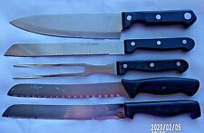 Farberware 8-Inch Blade, serving Fork, 3 Bread-Meat Knives, lot of 5 items, used