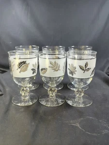 Juego de 6 vasos vintage Libbey plata esmerilada hoja transparente copa 8 OZ - Imagen 1 de 6