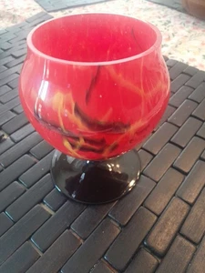 Bohemian Czech Art Glas Vase Orange Spritzer mit Schwarz & Gelb - Bild 1 von 13