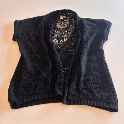 Cárdigan suéter tejido abierto tallado con volantes para mujer L negro 100 % algodón encaje Foto 1 de 4