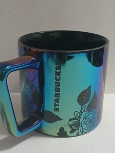 Taza floral Starbucks 2020 cerámica iridiscente arco iris rosas negras 14 oz - Imagen 1 de 6