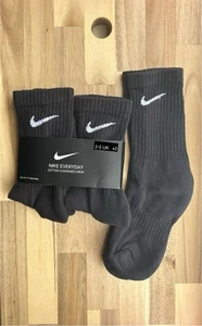 Nike Everyday Black Cushioned Crew Cotton Socks Small 2-5 2 Pairs Kids Junior - Picture 1 of 4