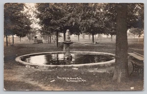 Thompsonville Michigan 1922, George W. Sharp Park RPPC fountain, wrought iron - Picture 1 of 4