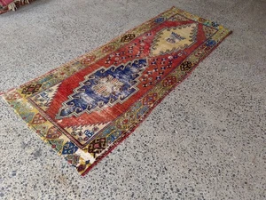 Vintage Turkish Kilim Runner 10.6x3.7 ft Handmade Wool Rug Red Beige Tribal - Picture 1 of 15