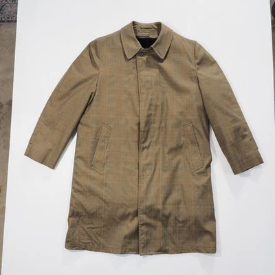 Vintage London Fog Coat Mens 40 Regular Tan Alpaca Mohair Blend Plaid Overcoat - Image 1 of 4